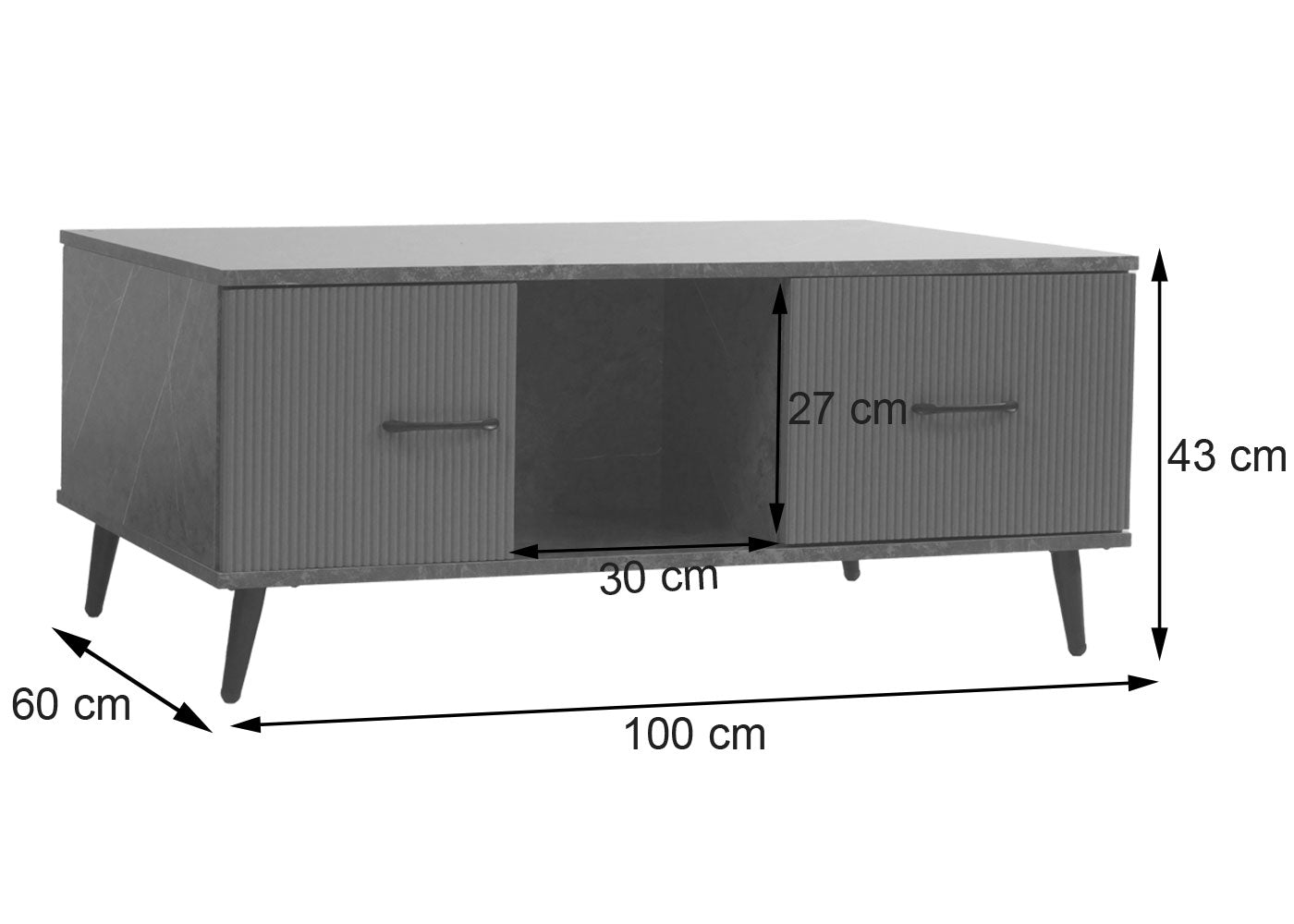 Cosmo Casa - Salontafel - Met Lades en Vakken - Melaminehout - Marmerlook - Grijs