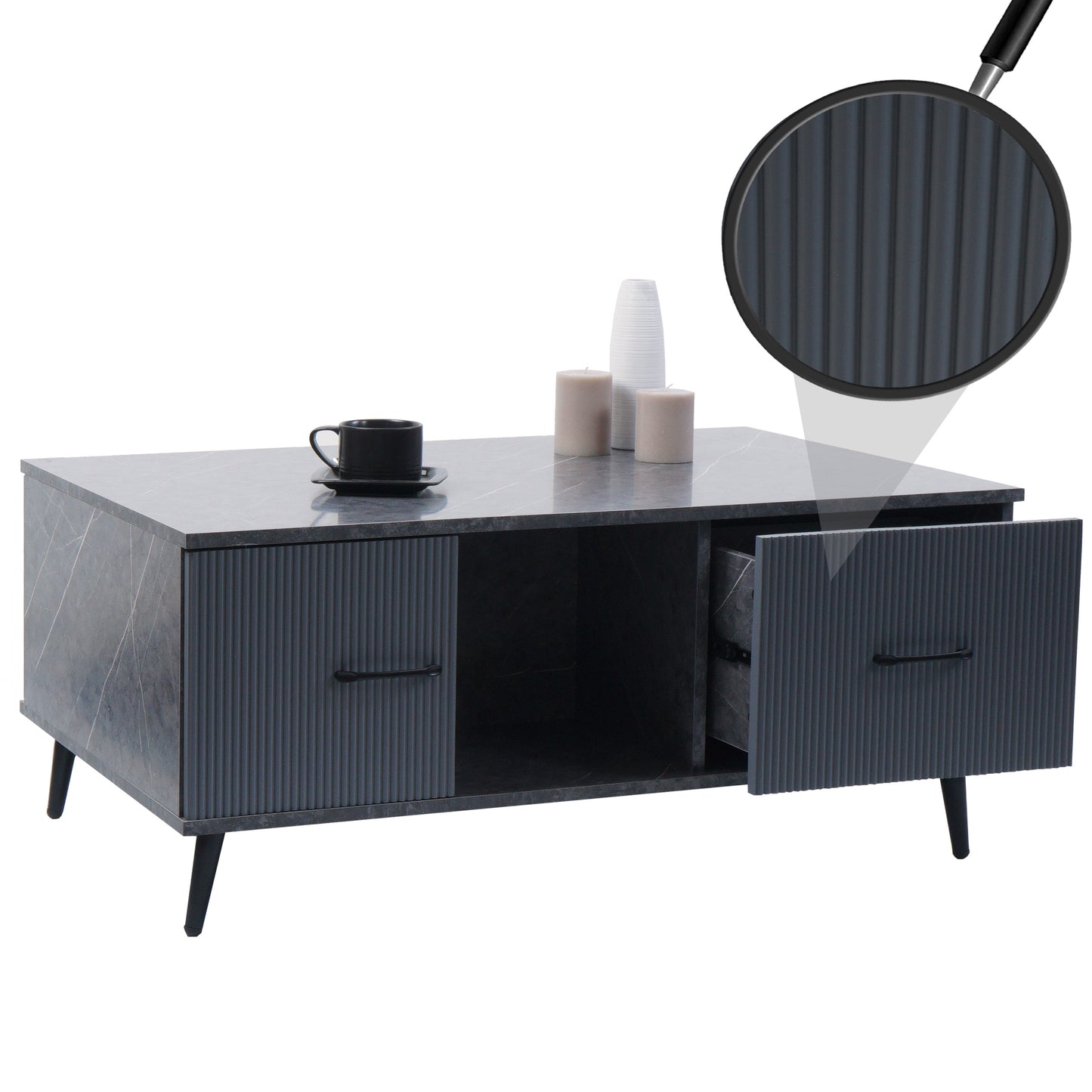 Cosmo Casa - Salontafel - Met Lades en Vakken - Melaminehout - Marmerlook - Grijs