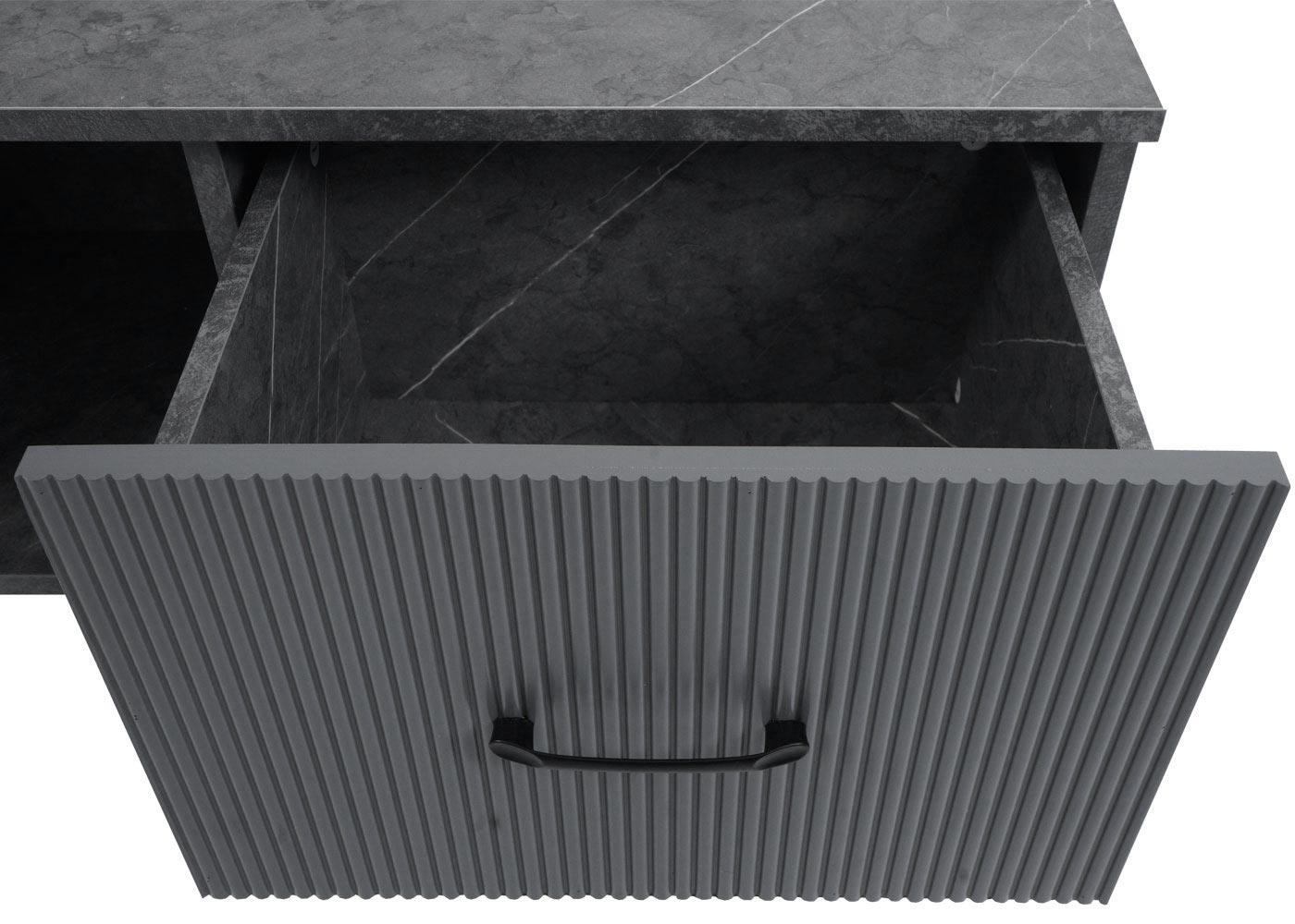 Cosmo Casa - Salontafel - Met Lades en Vakken - Melaminehout - Marmerlook - Grijs