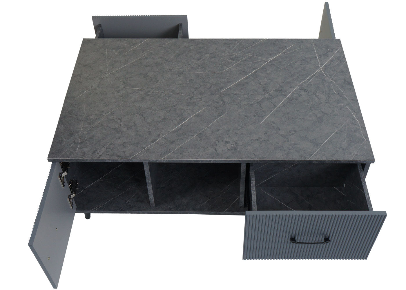 Cosmo Casa - Salontafel - Met Lades en Vakken - Melaminehout - Marmerlook - Grijs