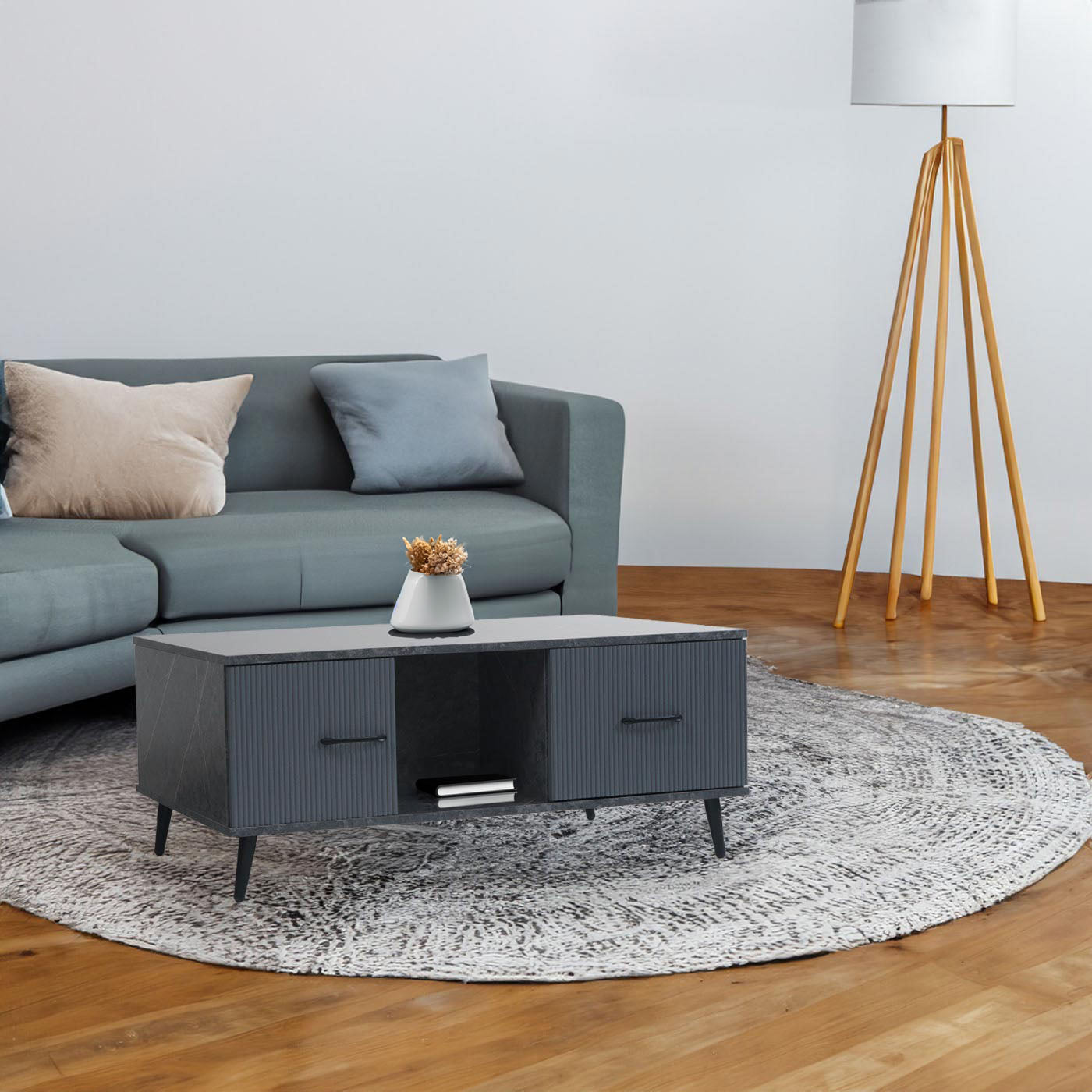 Cosmo Casa - Salontafel - Met Lades en Vakken - Melaminehout - Marmerlook - Grijs