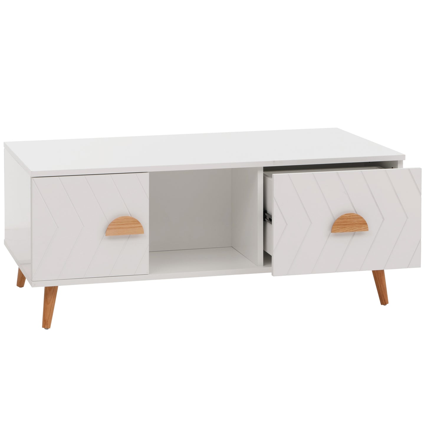 Cosmo Casa - Salontafel - Bijzettafel - Salontafel - Laden - Deuren - Vakken - Visgraatpatroon - Melamine Hout - Wit - 42x103x60cm