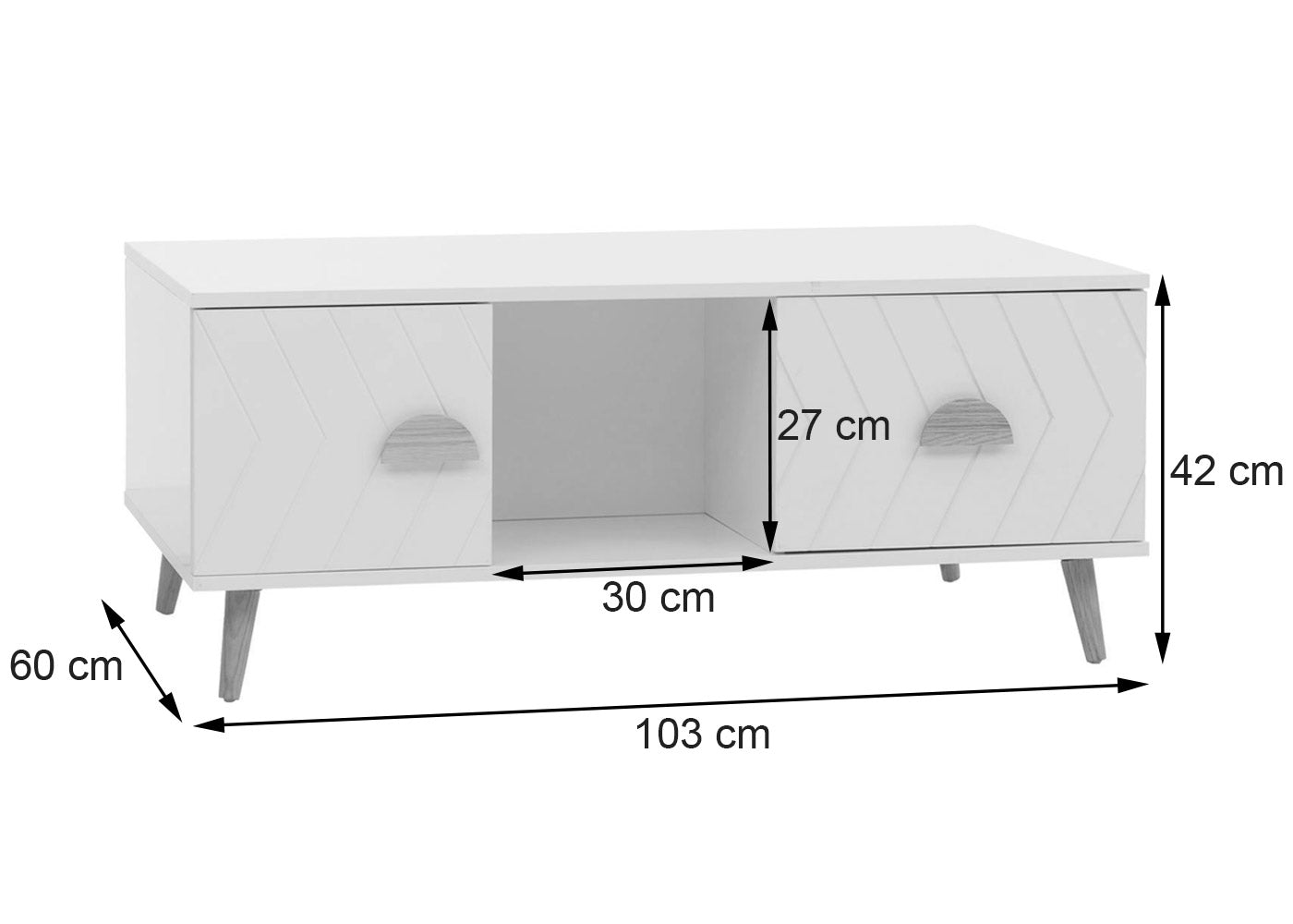 Cosmo Casa - Salontafel - Bijzettafel - Salontafel - Laden - Deuren - Vakken - Visgraatpatroon - Melamine Hout - Wit - 42x103x60cm