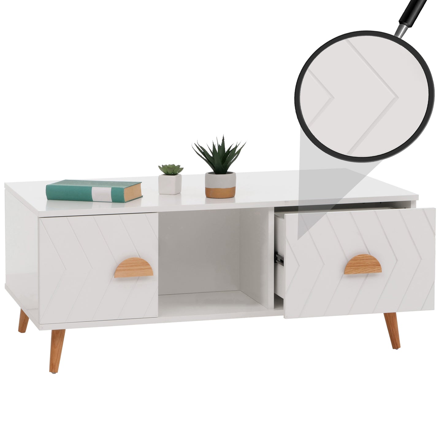 Cosmo Casa - Salontafel - Bijzettafel - Salontafel - Laden - Deuren - Vakken - Visgraatpatroon - Melamine Hout - Wit - 42x103x60cm