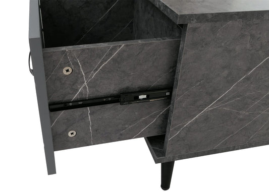 Cosmo Casa - Salontafel - Salontafel - Laden - Deuren - Vakken - Visgraatpatroon - Melamine Hout - Marmerlook - Grijs - 42x103x60cm