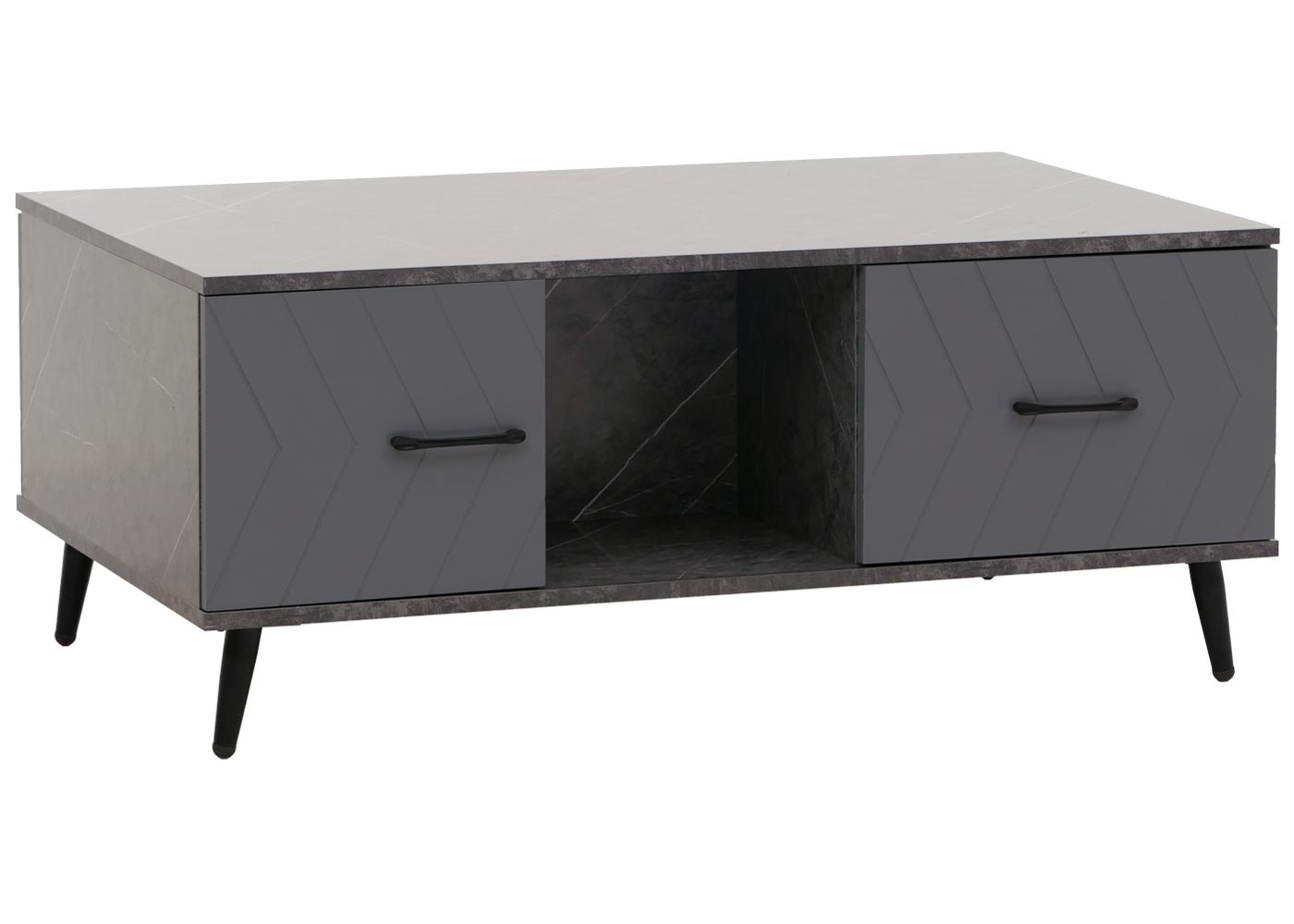 Cosmo Casa - Salontafel - Salontafel - Laden - Deuren - Vakken - Visgraatpatroon - Melamine Hout - Marmerlook - Grijs - 42x103x60cm