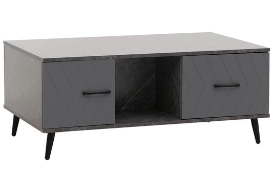 Cosmo Casa - Salontafel - Salontafel - Laden - Deuren - Vakken - Visgraatpatroon - Melamine Hout - Marmerlook - Grijs - 42x103x60cm