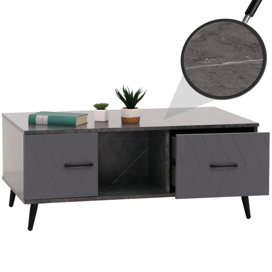 Cosmo Casa - Salontafel - Salontafel - Laden - Deuren - Vakken - Visgraatpatroon - Melamine Hout - Marmerlook - Grijs - 42x103x60cm