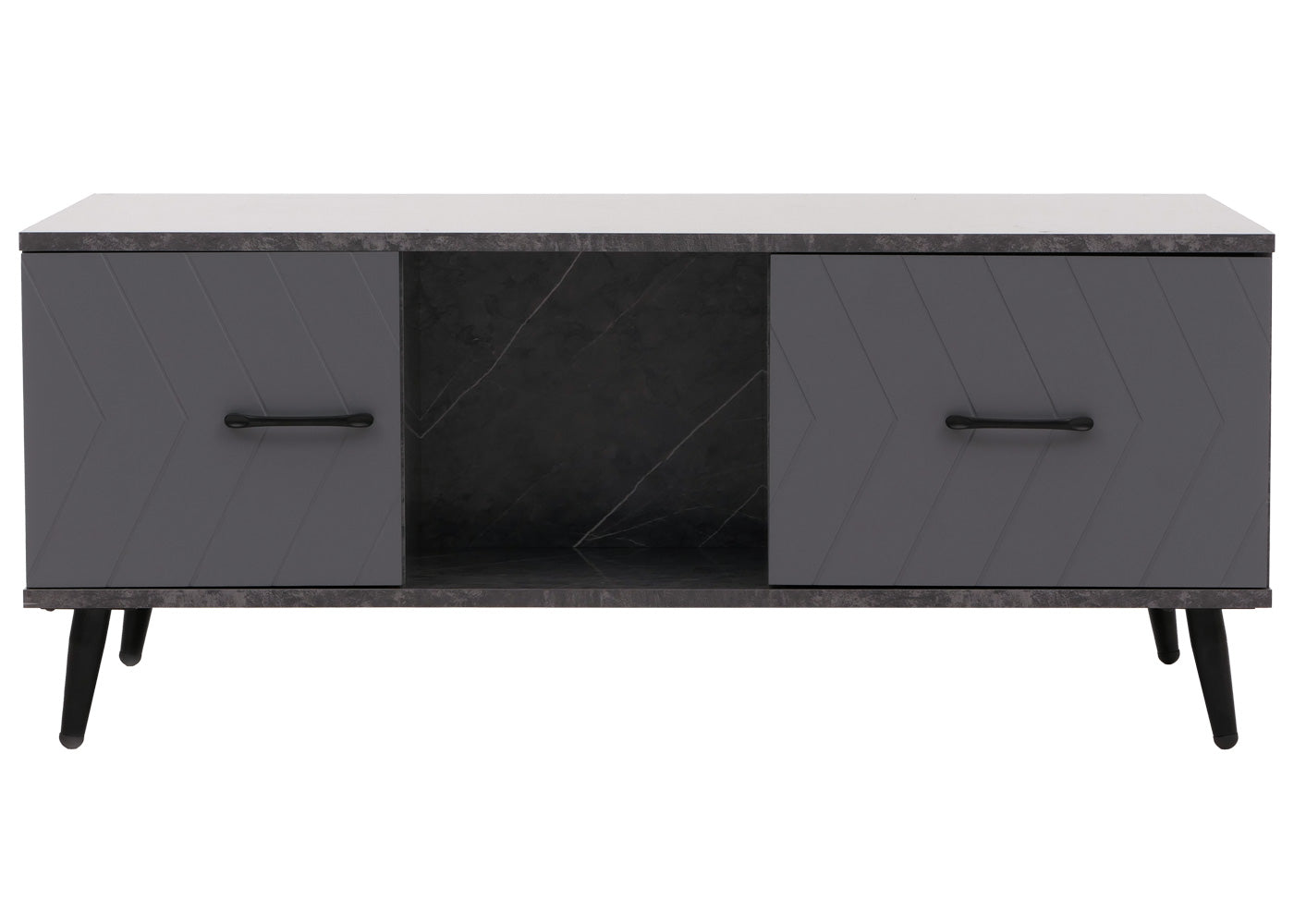 Cosmo Casa - Salontafel - Salontafel - Laden - Deuren - Vakken - Visgraatpatroon - Melamine Hout - Marmerlook - Grijs - 42x103x60cm