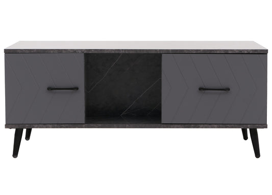 Cosmo Casa - Salontafel - Salontafel - Laden - Deuren - Vakken - Visgraatpatroon - Melamine Hout - Marmerlook - Grijs - 42x103x60cm