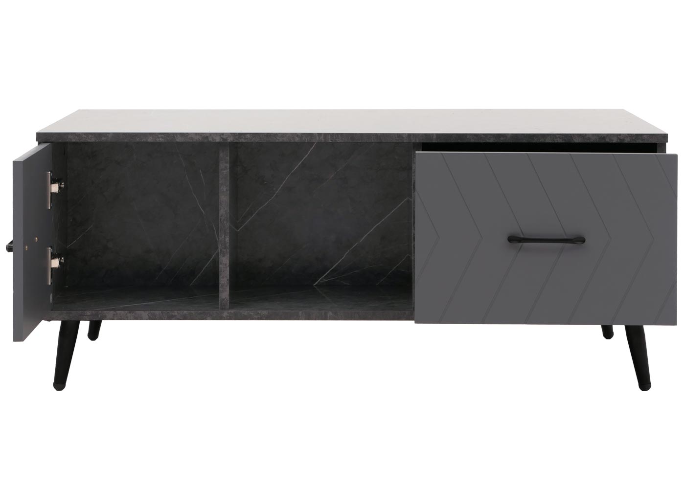 Cosmo Casa - Salontafel - Salontafel - Laden - Deuren - Vakken - Visgraatpatroon - Melamine Hout - Marmerlook - Grijs - 42x103x60cm