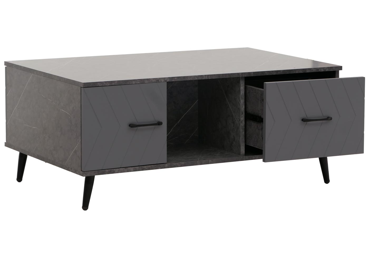 Cosmo Casa - Salontafel - Salontafel - Laden - Deuren - Vakken - Visgraatpatroon - Melamine Hout - Marmerlook - Grijs - 42x103x60cm