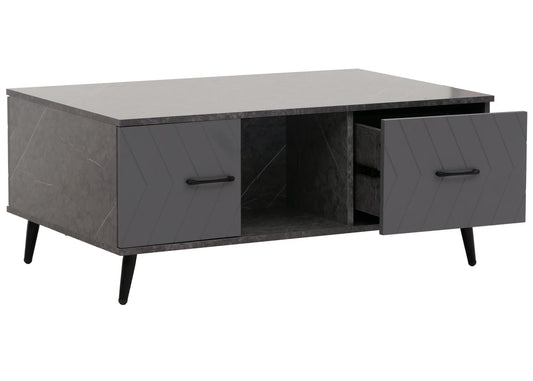 Cosmo Casa - Salontafel - Salontafel - Laden - Deuren - Vakken - Visgraatpatroon - Melamine Hout - Marmerlook - Grijs - 42x103x60cm