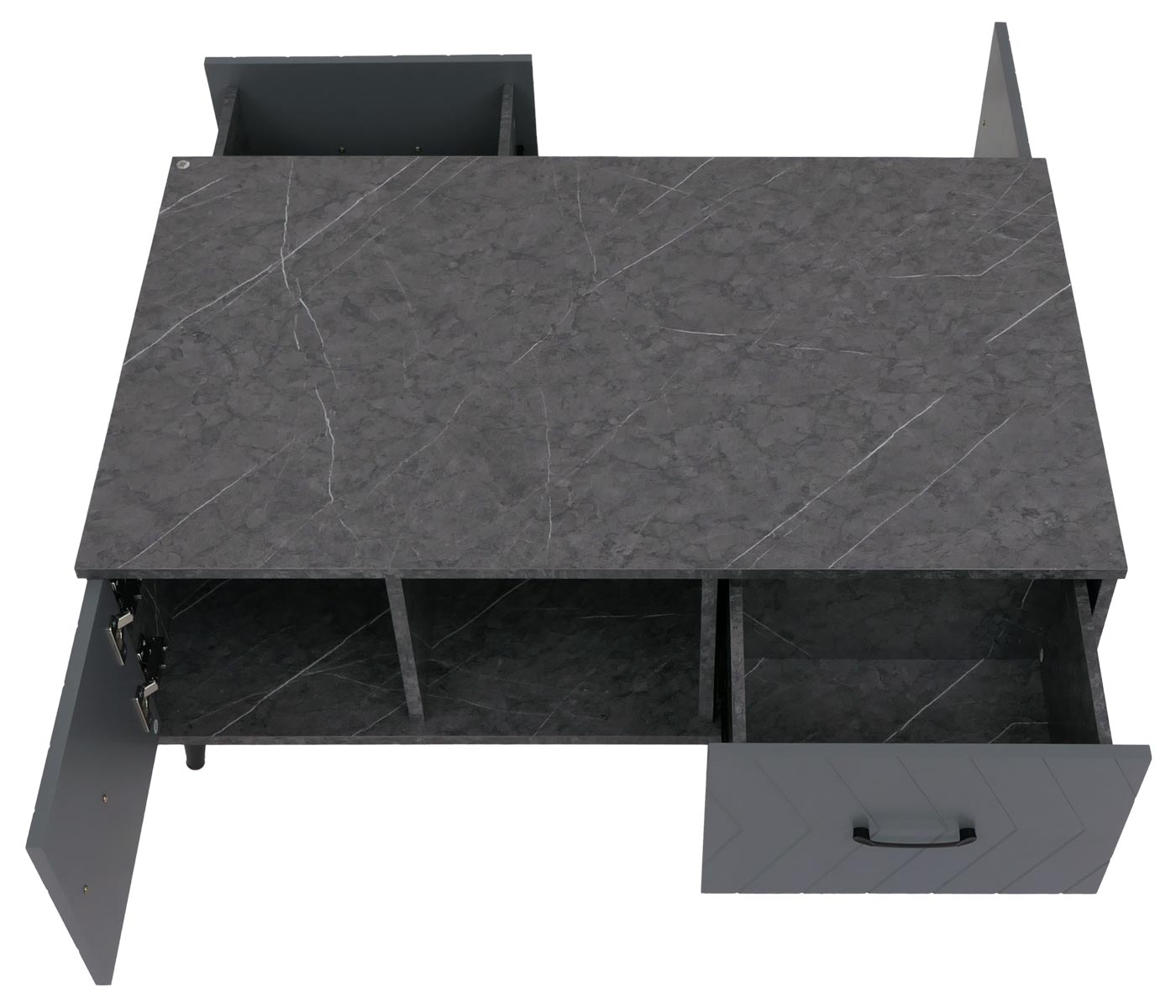Cosmo Casa - Salontafel - Salontafel - Laden - Deuren - Vakken - Visgraatpatroon - Melamine Hout - Marmerlook - Grijs - 42x103x60cm