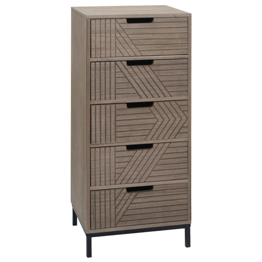 Cosmo Casa - Ladenkast - 3D-Design - 5 Laden - Hout en Metaal - 84x35x29cm - Grijsbruin