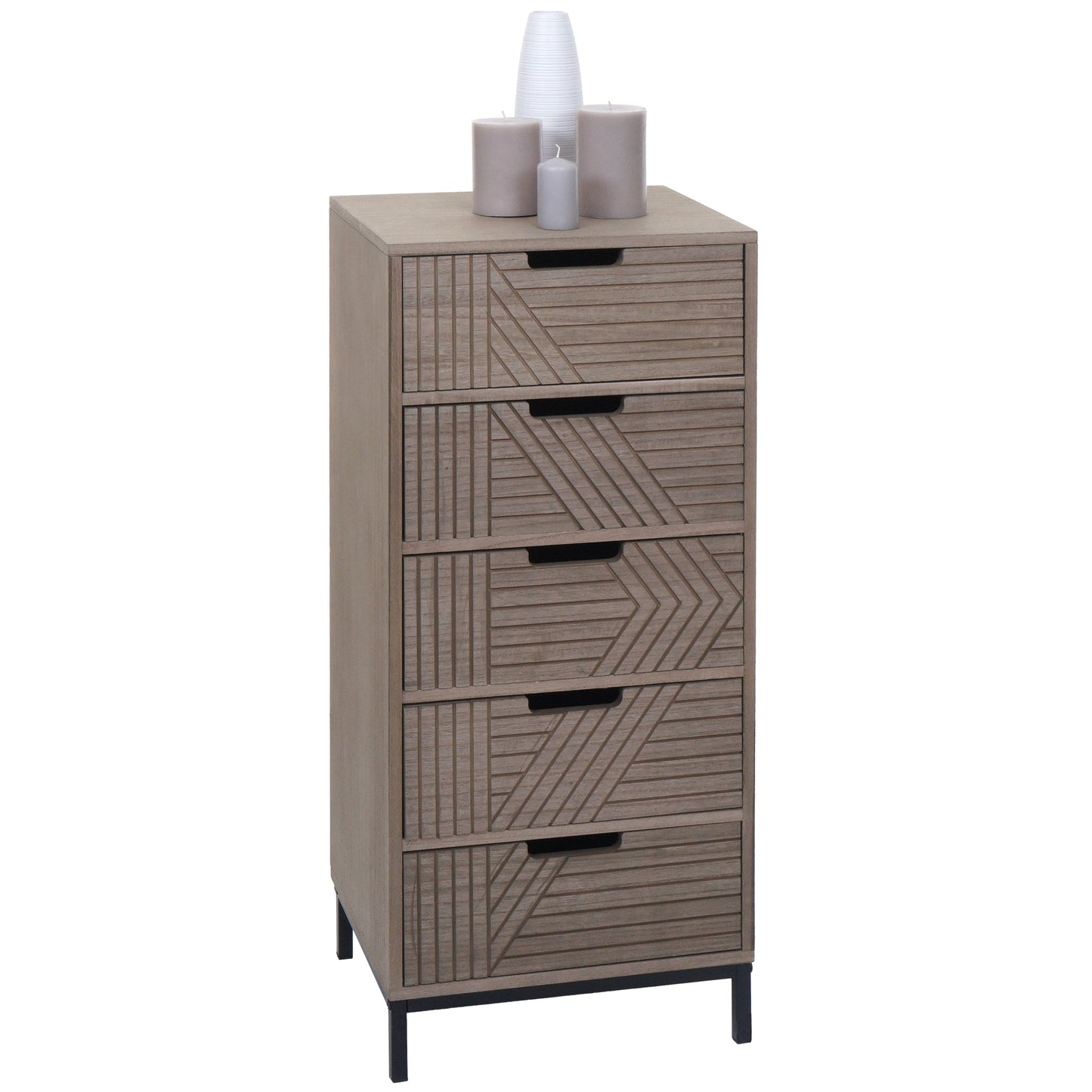 Cosmo Casa - Ladenkast - 3D-Design - 5 Laden - Hout en Metaal - 84x35x29cm - Grijsbruin