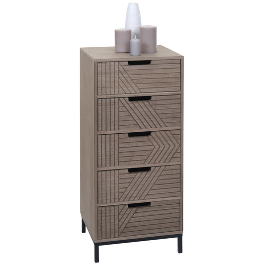 Cosmo Casa - Ladenkast - 3D-Design - 5 Laden - Hout en Metaal - 84x35x29cm - Grijsbruin