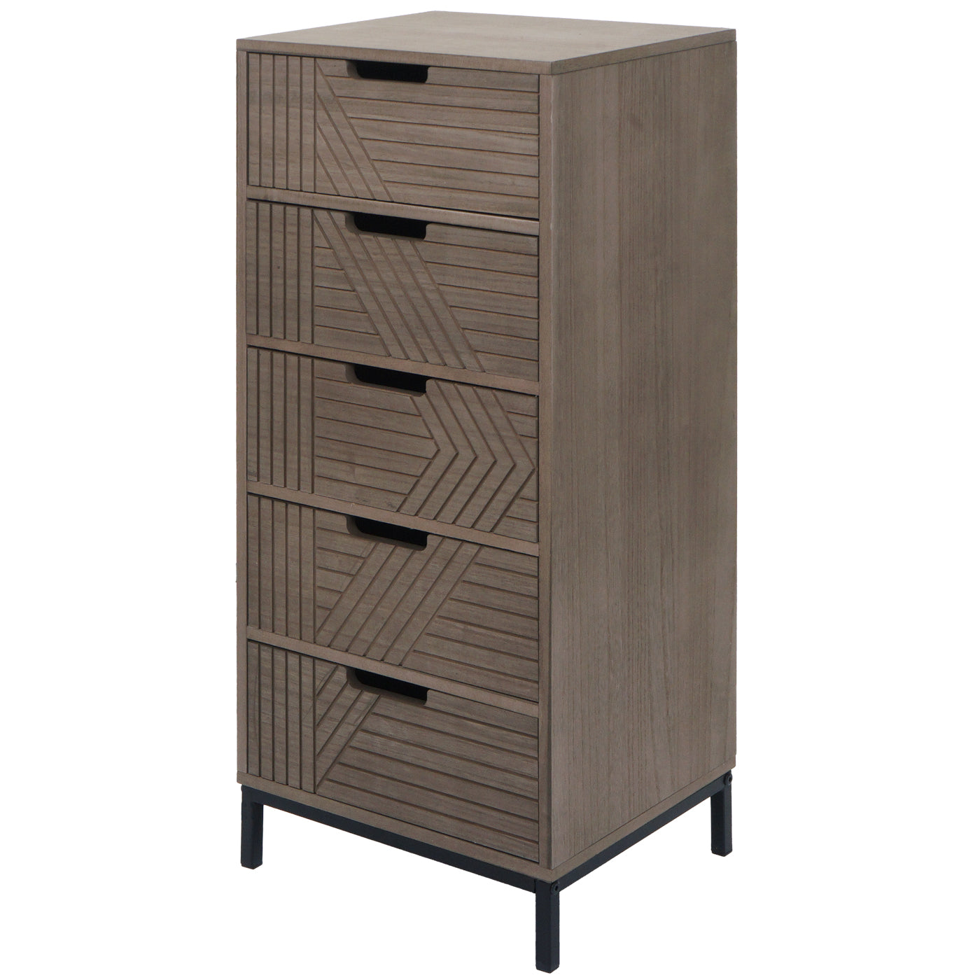 Cosmo Casa - Ladenkast - 3D-Design - 5 Laden - Hout en Metaal - 84x35x29cm - Grijsbruin