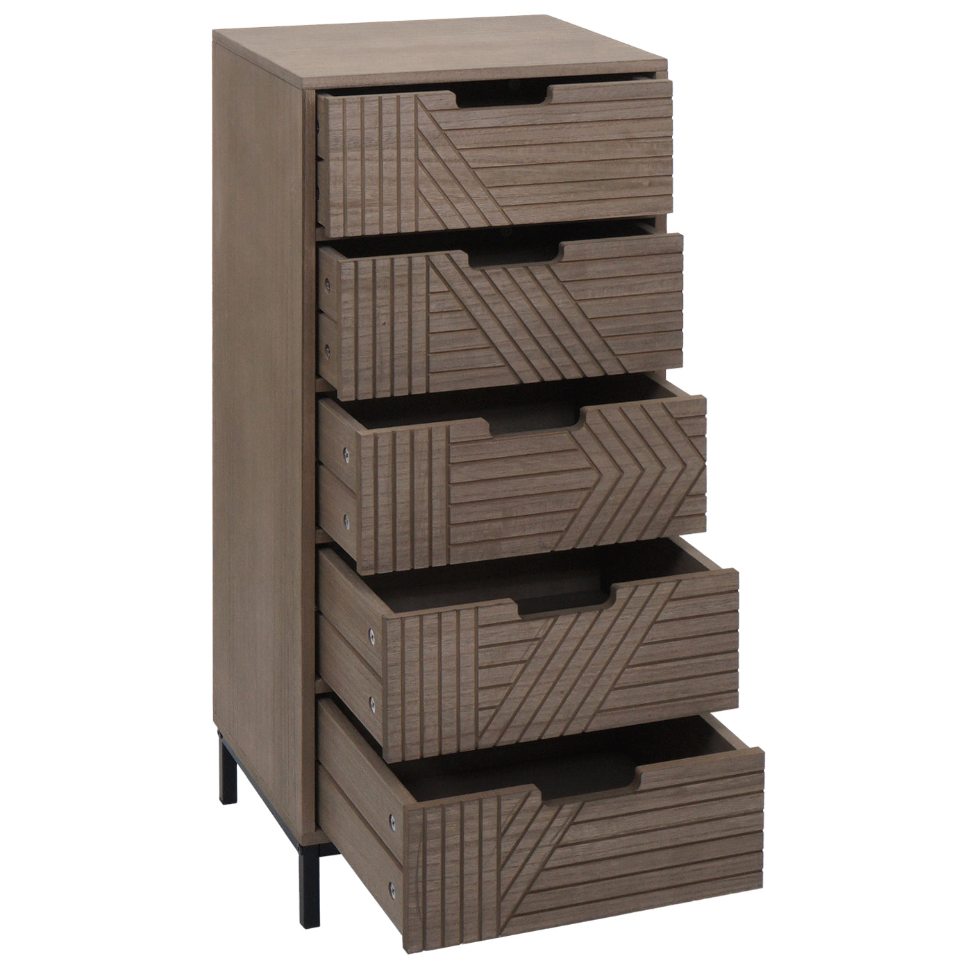 Cosmo Casa - Ladenkast - 3D-Design - 5 Laden - Hout en Metaal - 84x35x29cm - Grijsbruin