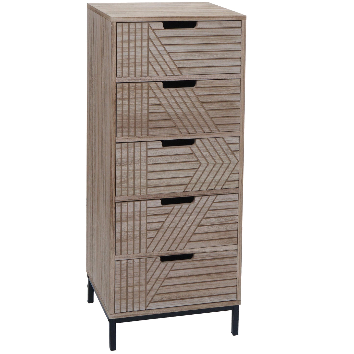 Cosmo Casa - Ladenkast - 3D-Design - 5 Laden - Hout en Metaal - 84x35x29cm - Naturel