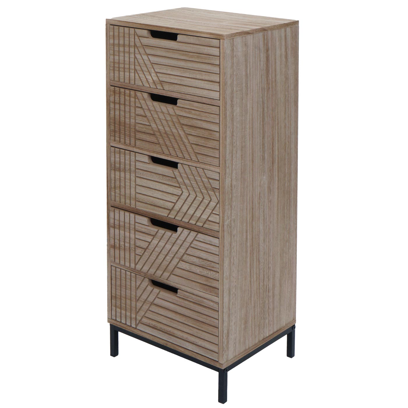 Cosmo Casa - Ladenkast - 3D-Design - 5 Laden - Hout en Metaal - 84x35x29cm - Naturel