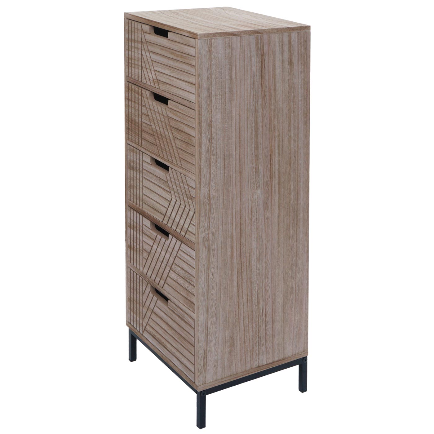 Cosmo Casa - Ladenkast - 3D-Design - 5 Laden - Hout en Metaal - 84x35x29cm - Naturel