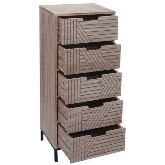 Cosmo Casa - Ladenkast - 3D-Design - 5 Laden - Hout en Metaal - 84x35x29cm - Naturel