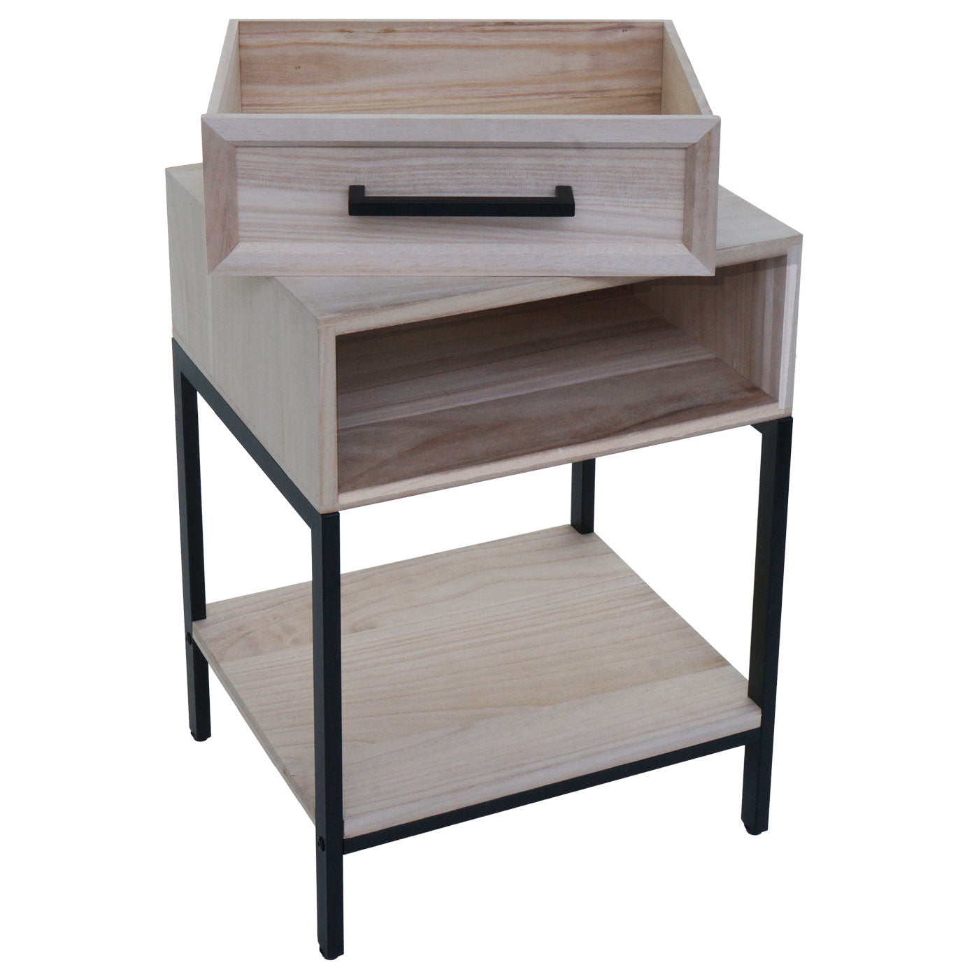 Cosmo Casa - Nachtkastje - Shabby Look - Paulowniahout - Lade - 59x43x36cm - Naturel