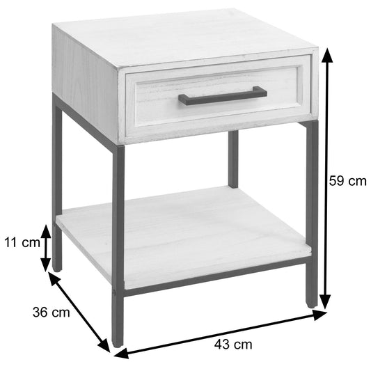 Cosmo Casa - Nachtkastje - Shabby Look - Paulowniahout - Lade - 59x43x36cm - Wit