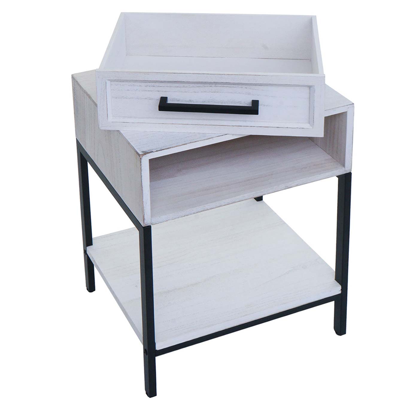 Cosmo Casa - Nachtkastje - Shabby Look - Paulowniahout - Lade - 59x43x36cm - Wit