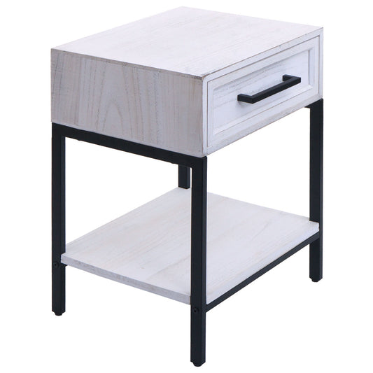 Cosmo Casa - Nachtkastje - Shabby Look - Paulowniahout - Lade - 59x43x36cm - Wit