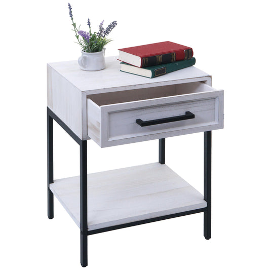 Cosmo Casa - Nachtkastje - Shabby Look - Paulowniahout - Lade - 59x43x36cm - Wit