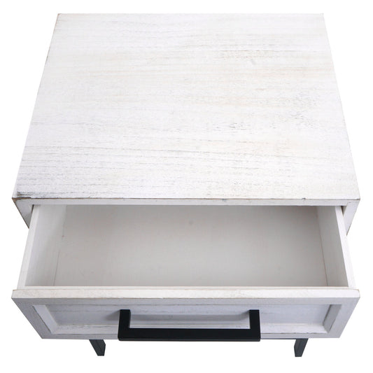 Cosmo Casa - Nachtkastje - Shabby Look - Paulowniahout - Lade - 59x43x36cm - Wit