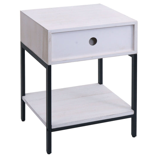 Cosmo Casa - Nachtkastje - Shabby Look - Paulowniahout - Lade - 59x43x36cm - Wit