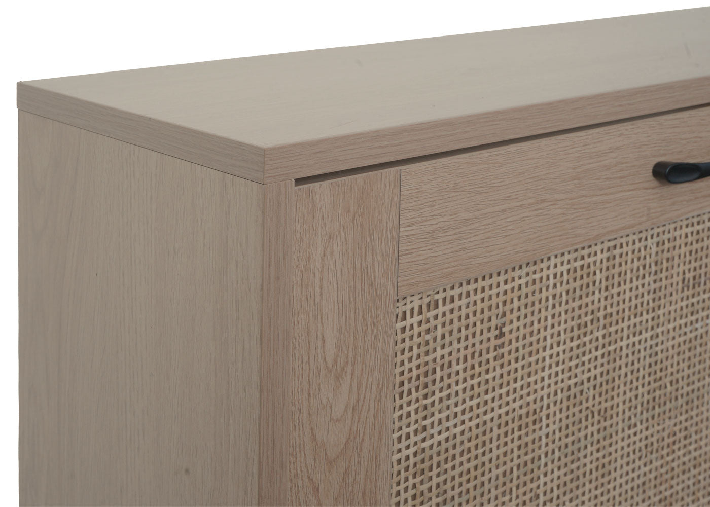 Cosmo Casa - Schoenenkast - 3 Vakken - Rotan Front - Melamine - 126x63x24cm - Eikenlook