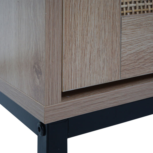 Cosmo Casa - Schoenenkast - 3 Vakken - Rotan Front - Melamine - 126x63x24cm - Eikenlook