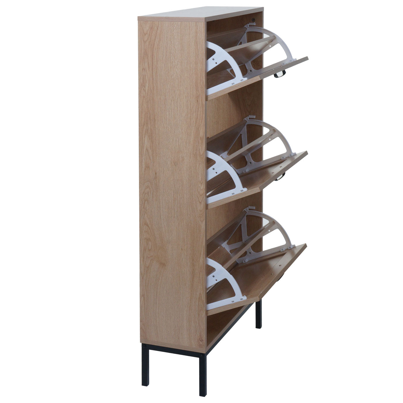 Cosmo Casa - Schoenenkast - 3 Vakken - Rotan Front - Melamine - 126x63x24cm - Eikenlook