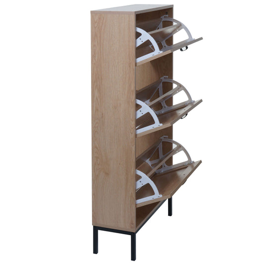 Cosmo Casa - Schoenenkast - 3 Vakken - Rotan Front - Melamine - 126x63x24cm - Eikenlook