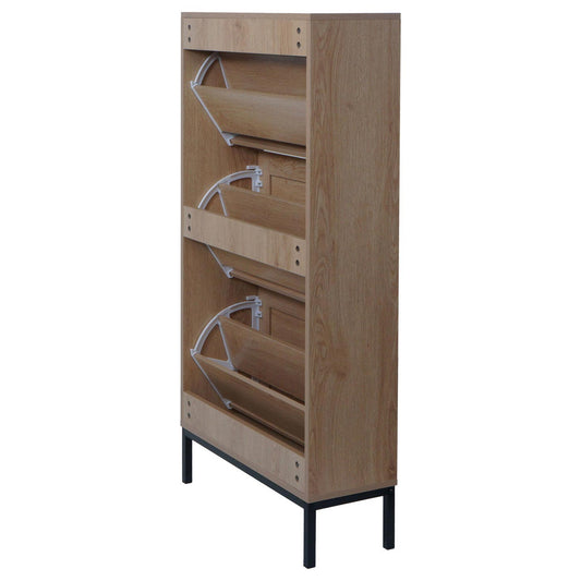 Cosmo Casa - Schoenenkast - 3 Vakken - Rotan Front - Melamine - 126x63x24cm - Eikenlook