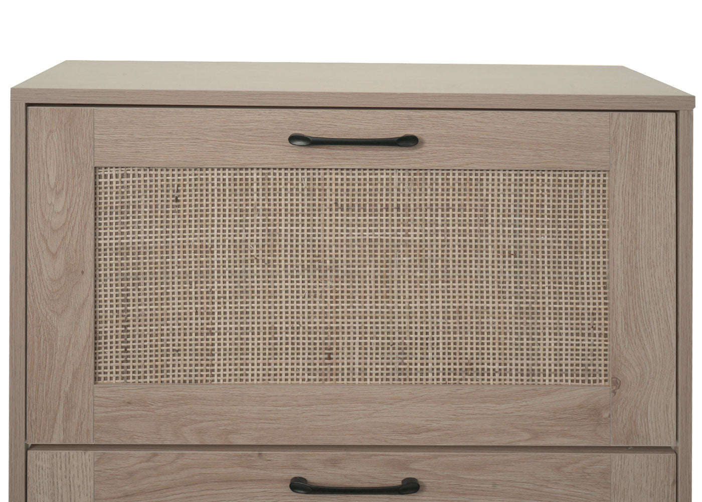 Cosmo Casa - Schoenenkast - 3 Vakken - Rotan Front - Melamine - 126x63x24cm - Eikenlook