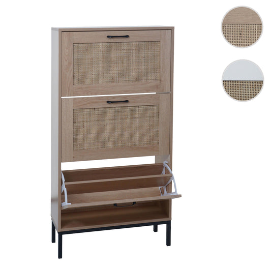 Cosmo Casa - Schoenenkast - 3 Vakken - Rotan Front - Melamine - 126x63x24cm - Eikenlook