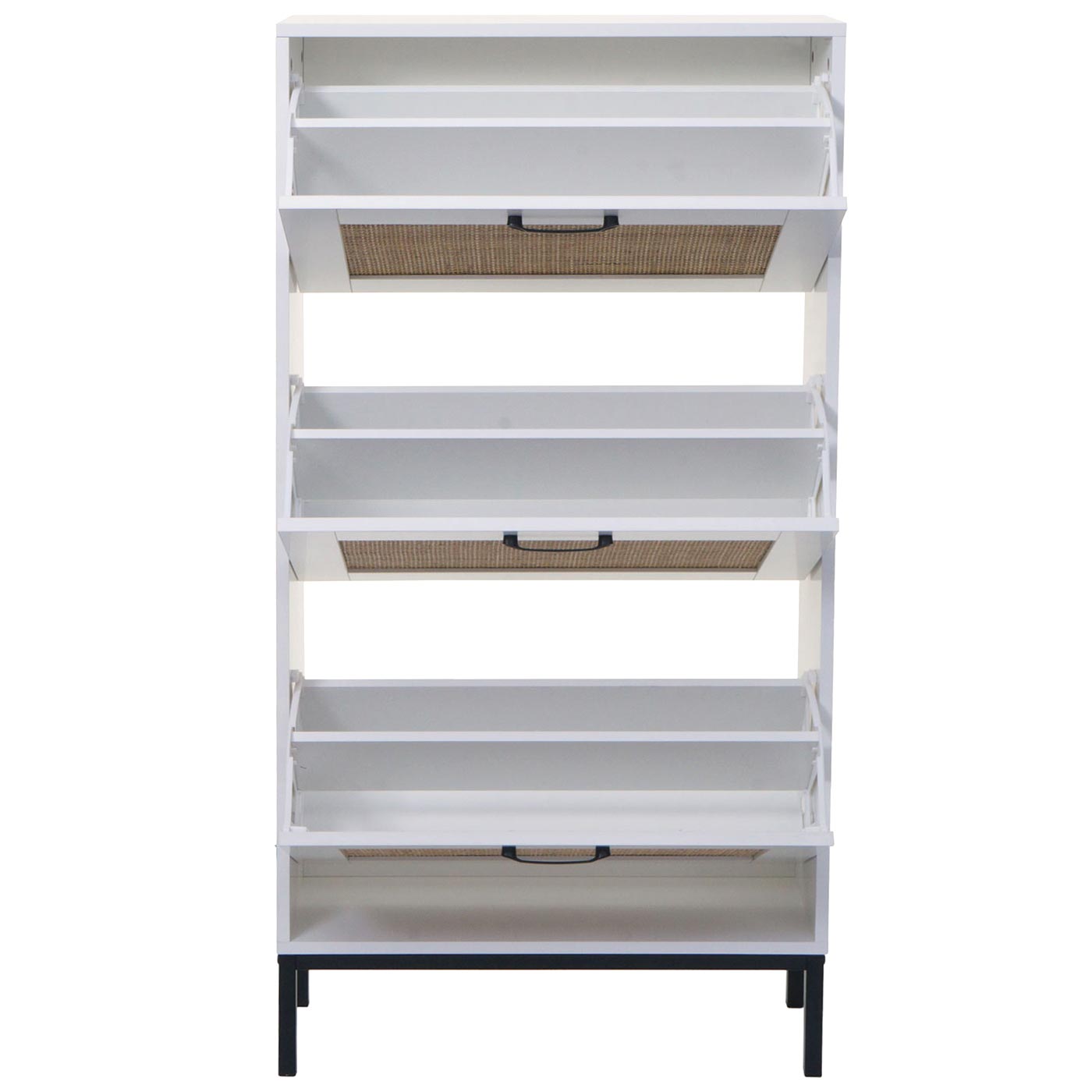 Cosmo Casa - Schoenenkast - 3 Vakken - Rotan Front - Melamine - 126x63x24cm - Wit