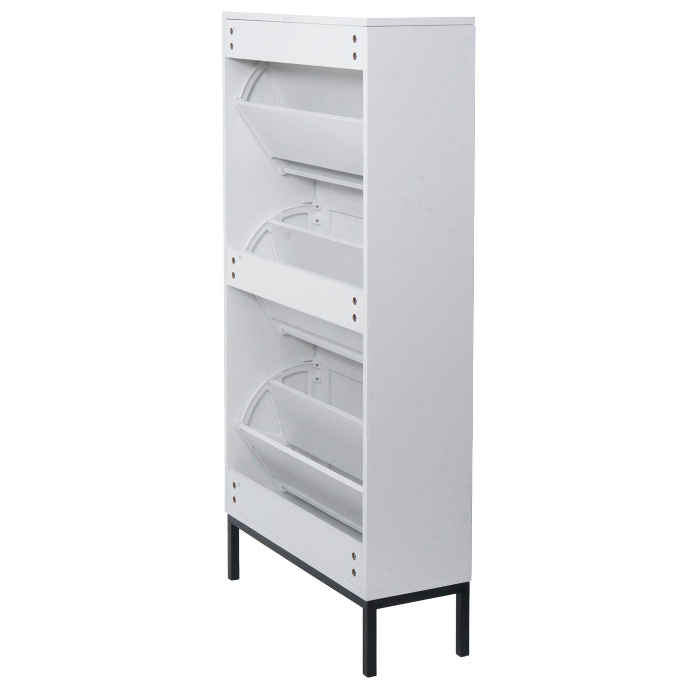 Cosmo Casa - Schoenenkast - 3 Vakken - Rotan Front - Melamine - 126x63x24cm - Wit