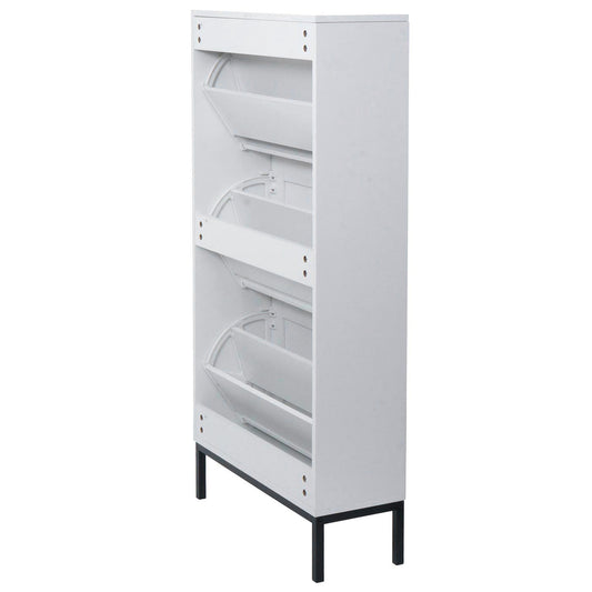 Cosmo Casa - Schoenenkast - 3 Vakken - Rotan Front - Melamine - 126x63x24cm - Wit