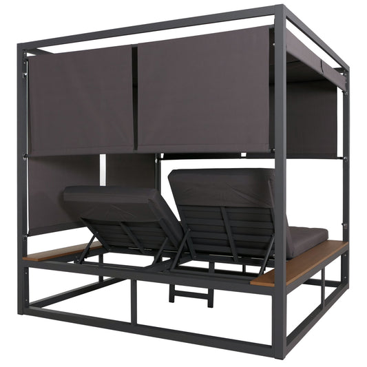 Cosmo Casa - XL Tuinligstoel - Bali Stijl - 10cm Bekleding - Aluminium - Donkergrijze Bekleding