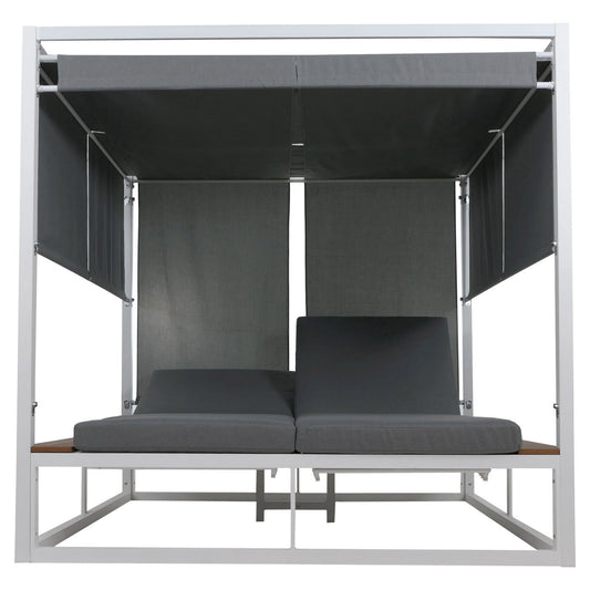 Cosmo Casa - XL Tuinligstoel - Bali Stijl - 10cm Bekleding - Aluminium - Witte Bekleding - Grijs Frame