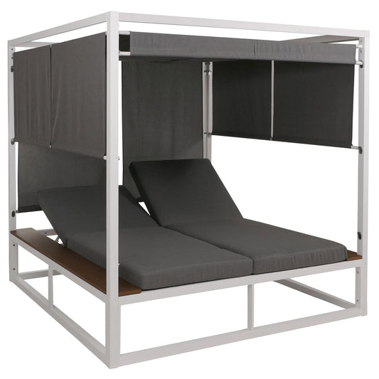 Cosmo Casa - XL Tuinligstoel - Bali Stijl - 10cm Bekleding - Aluminium - Witte Bekleding - Grijs Frame