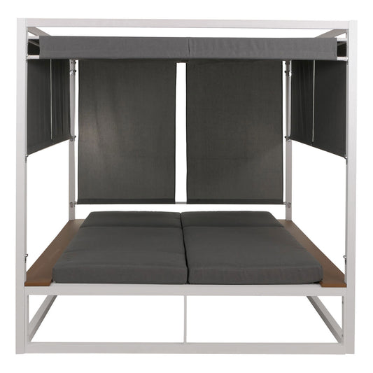 Cosmo Casa - XL Tuinligstoel - Bali Stijl - 10cm Bekleding - Aluminium - Witte Bekleding - Grijs Frame