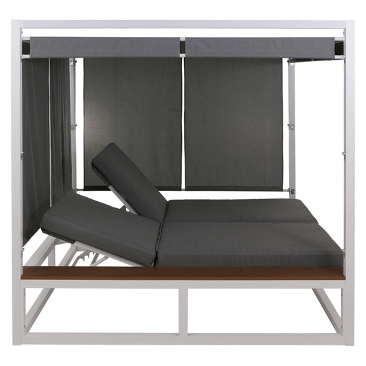 Cosmo Casa - XL Tuinligstoel - Bali Stijl - 10cm Bekleding - Aluminium - Witte Bekleding - Grijs Frame