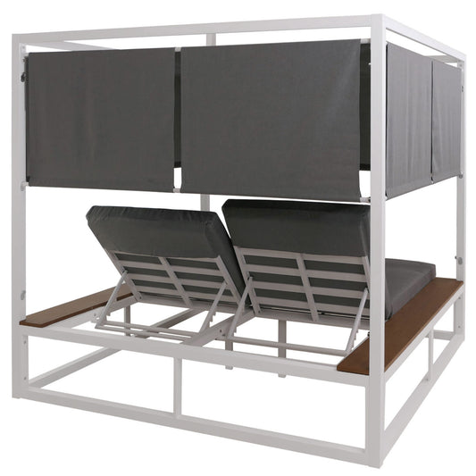 Cosmo Casa - XL Tuinligstoel - Bali Stijl - 10cm Bekleding - Aluminium - Witte Bekleding - Grijs Frame